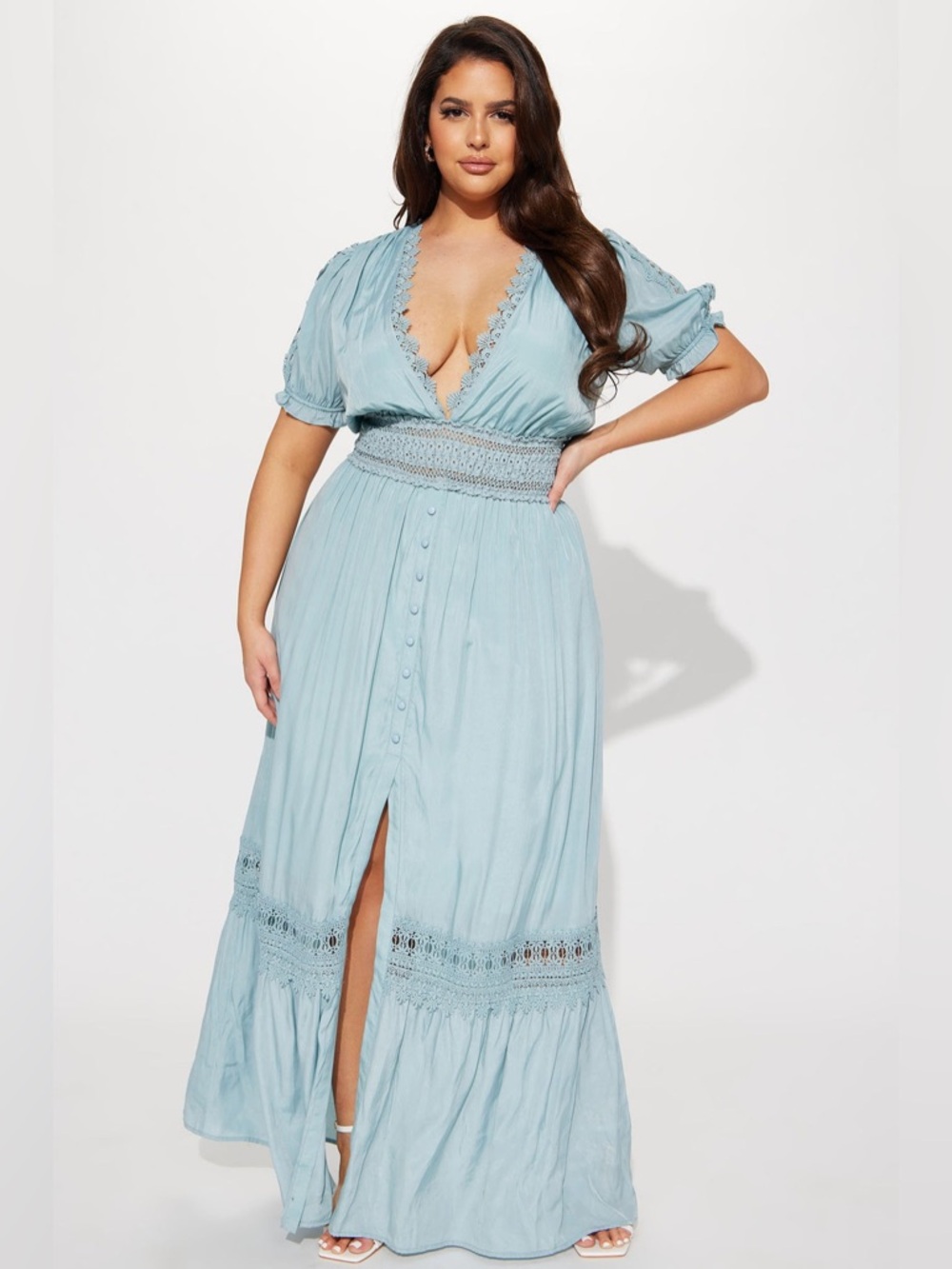 Fashion Nova Light Blue Cannes Sunset Maxi Dress